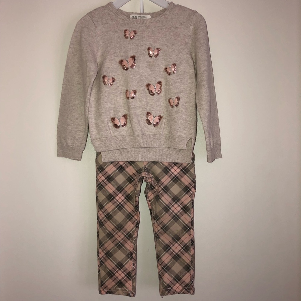 Butterfly plaid sweater/pant set 18-24mths